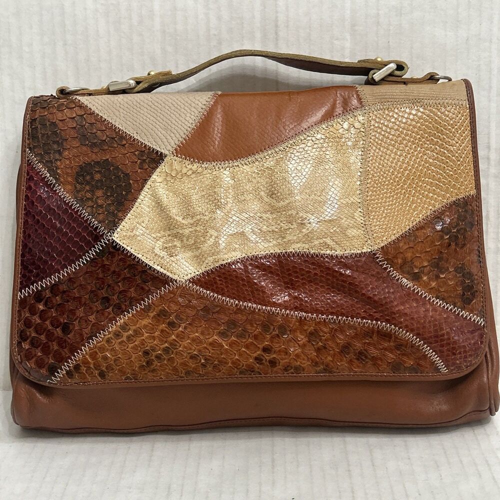 Vintage Large SNAKESKIN Leather Patchwork HANDBAG Clutch 1980’s